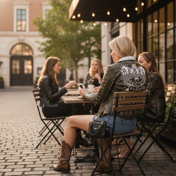 Blue B NWT Studded Vegan Leather Moto Jacket – Fantasy Rebel Look, Size Small - Picture 8 of 16